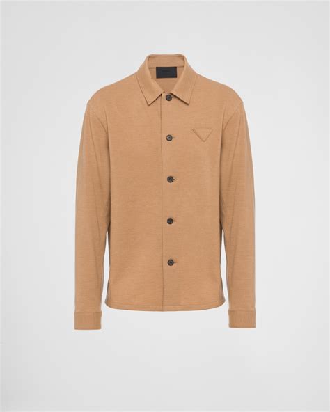 camicia a pois prada|Camel Brown Wool blend shirt .